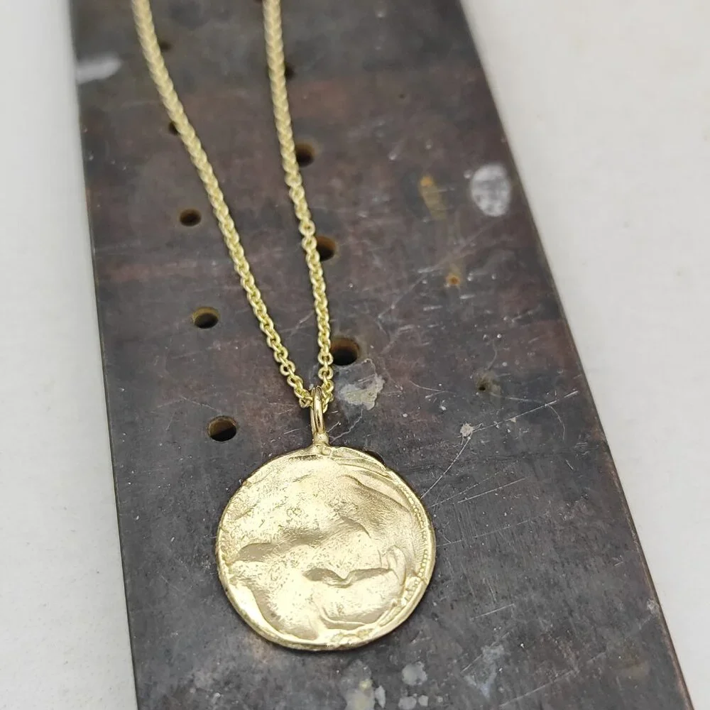 Gold necklace. 14 karat solid yellow gold necklace Raw pendant. Handmade pendant - Picture 3 of 15